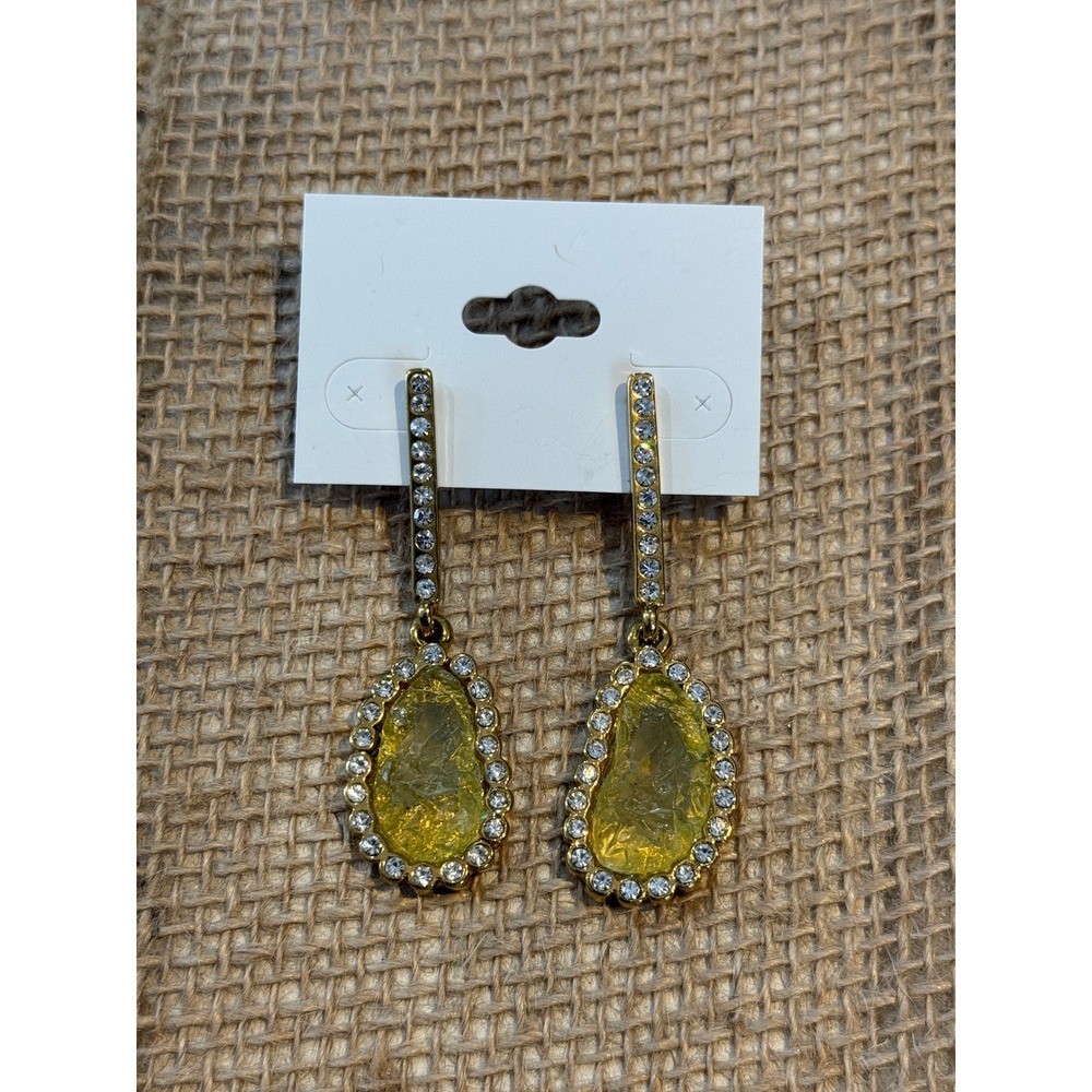 Kara Ross Yellow Teardrop Crystal Halo Drop Earrings Gold Tone Statement 10021